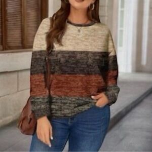 New! SHEIN Emery Rose Women’s Plus Casual Colorblock Patchwork Loose Top